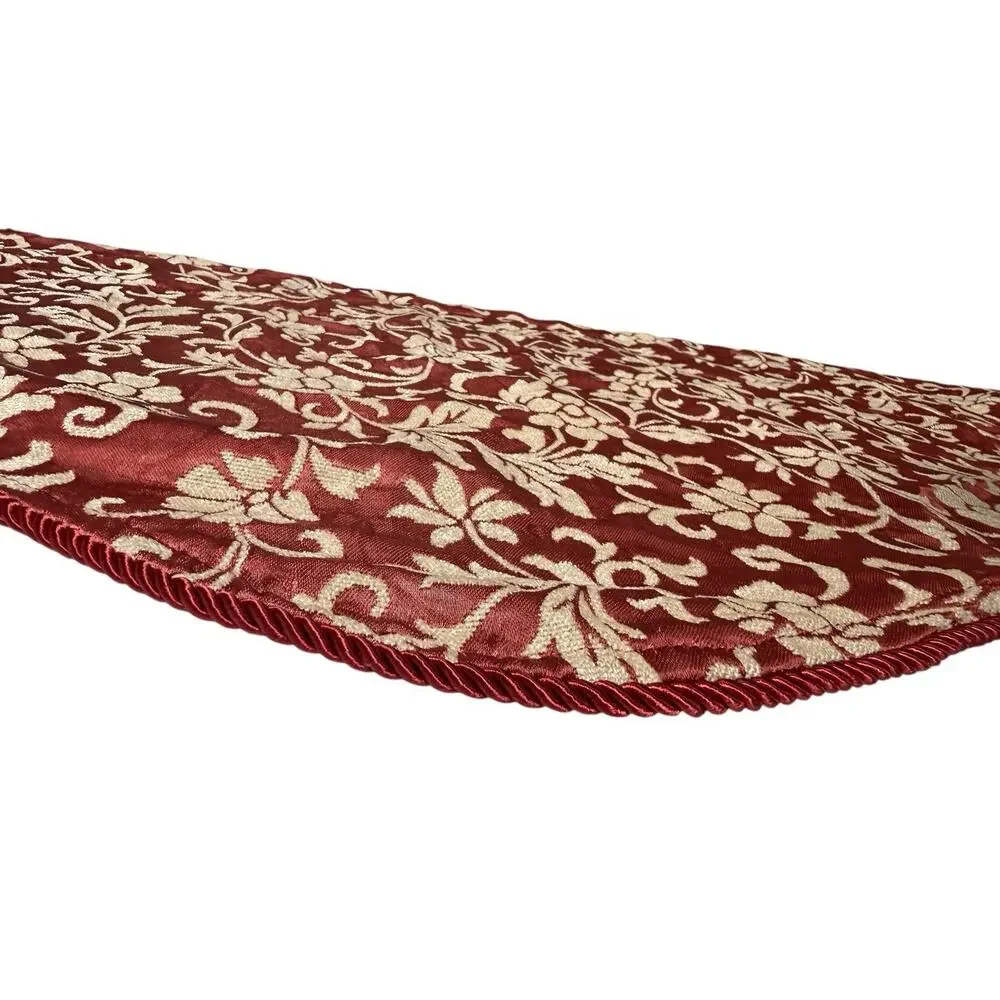 Set of 3 Velvet Jacquard Valances Short Curtains Red Beige Scalloped Floral